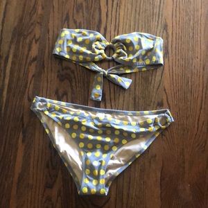 J crew yellow and gray polka dot bandeau top 2 pc